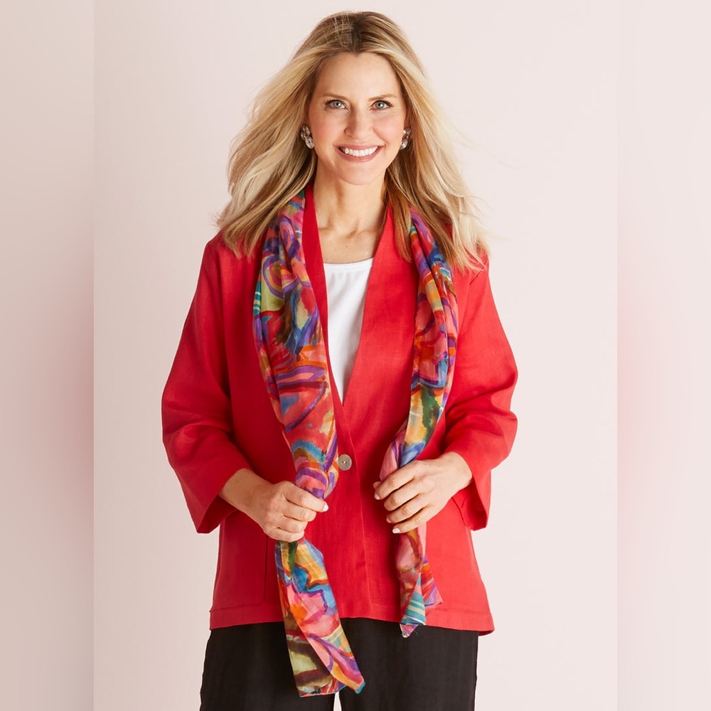NEW Christopher Calvin 100% Linen Blazer Single Button Red Jacket Size Large 941